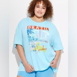 Wild Fable Blue Brazil Graphic Oversized T-Shirt size L.